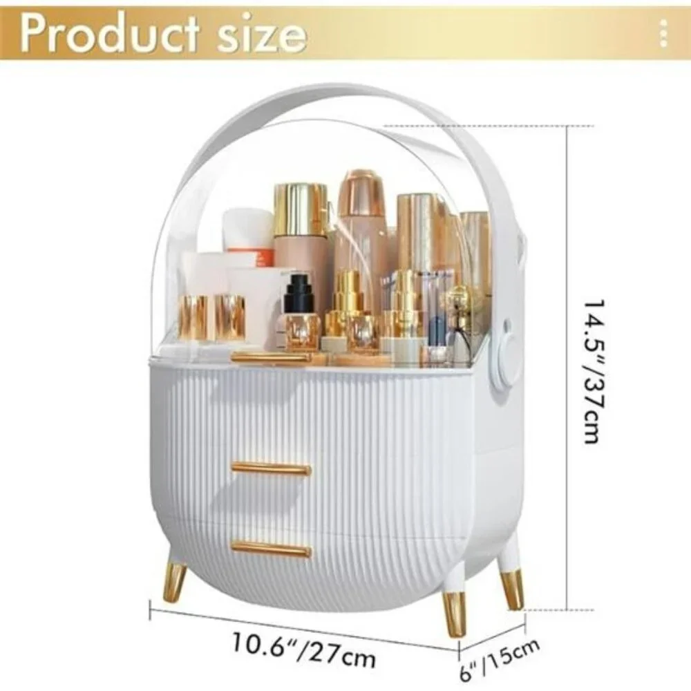 White Makeup Organizer with Lid Skincare Storage Box for Vanity Bathroom